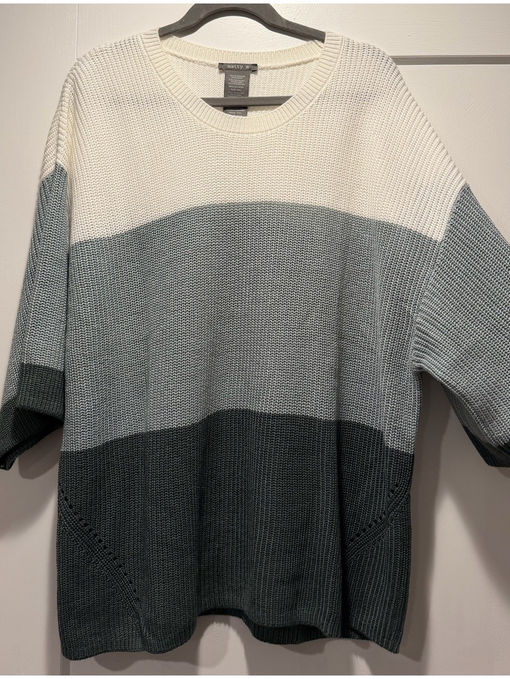 Matty M White, Light Gray & Dark Gray Colorblock Knit Top